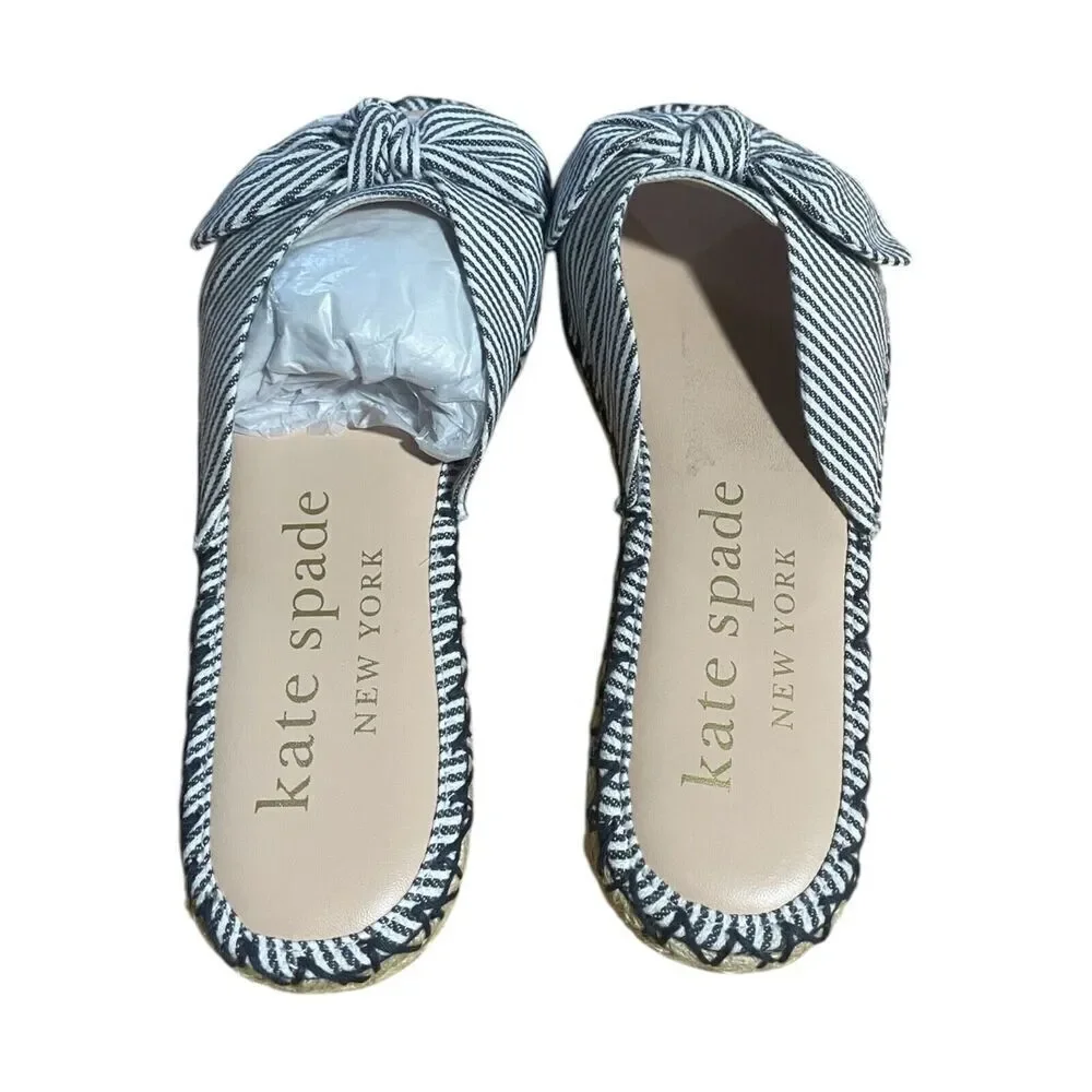 Kate Spade Saltie Shore Espadrille Blue/White Slip On Slide Sandal Sz 5.5B